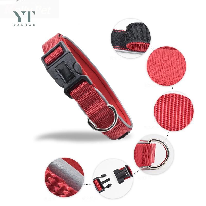 Manufacturer Custom Soft Neoprene Padded Adjustable Reflective Lock Nylon Dog Training Collar with 6 Colors