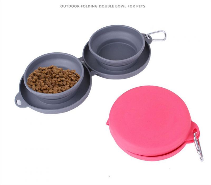 Foldable Silicone Dog Bowl Double Bowl Design Non Slip Dog Bowl Outdoor Travel Portable Pet Bowl