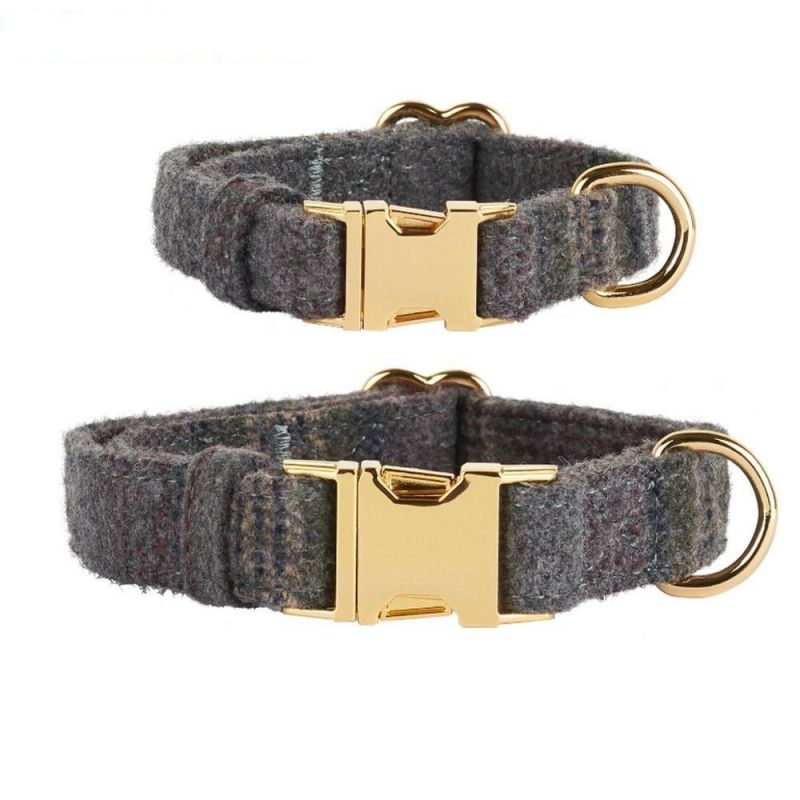 Grey Soft Tweed Dog Collar with Rose Gold Buckle for Dogs