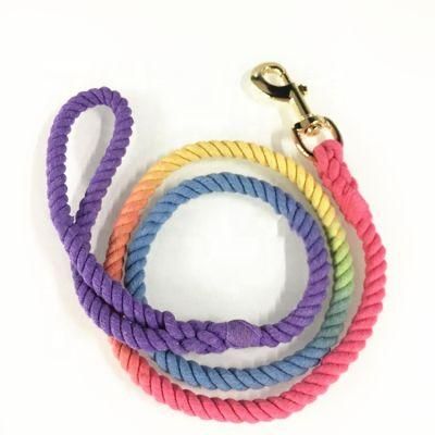 Safety Metalstamping Colorful Cotton Rope Dog Leash Rainbow Leash