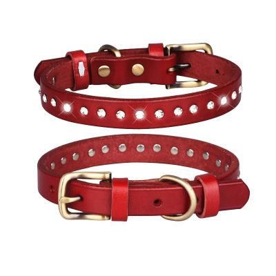 Shining Diamond Pets Dog Collars High Quality Luxury Leather Pet Collars