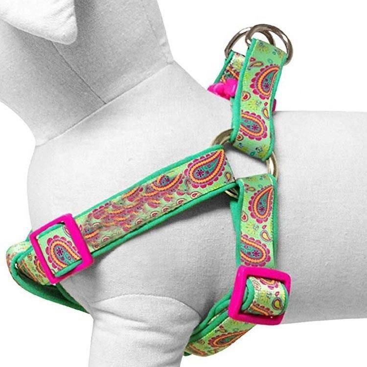 Paisley Flower Green Printing Neoprene Padded Dog Harness