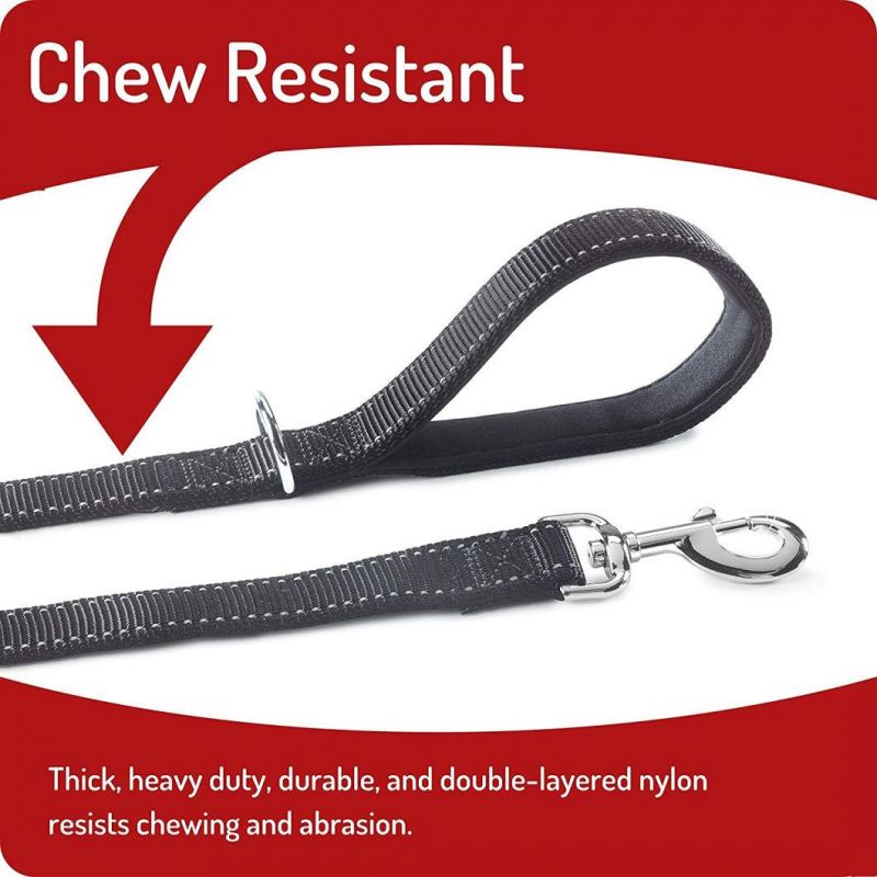 Reflective Safety Ultra Strong Heavy Duty Black Nylon 6 FT Dog Leash with Padded Comfort Grip Handle