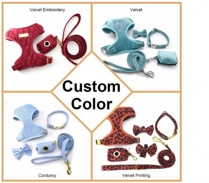 New Arrival Luxury Velvet Grid Pet Harness Set with Matching Collar Leash Reversible Dog Harness Vest