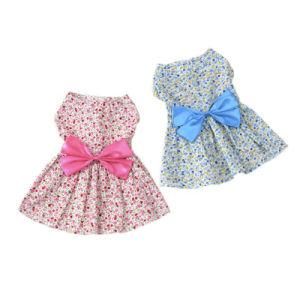 Spring and Summer New Pet Lady Bow-Knot Dress Shredded Flower Puppy Skirt Pastoral Style Pet Skirt Clothes 2 Colors