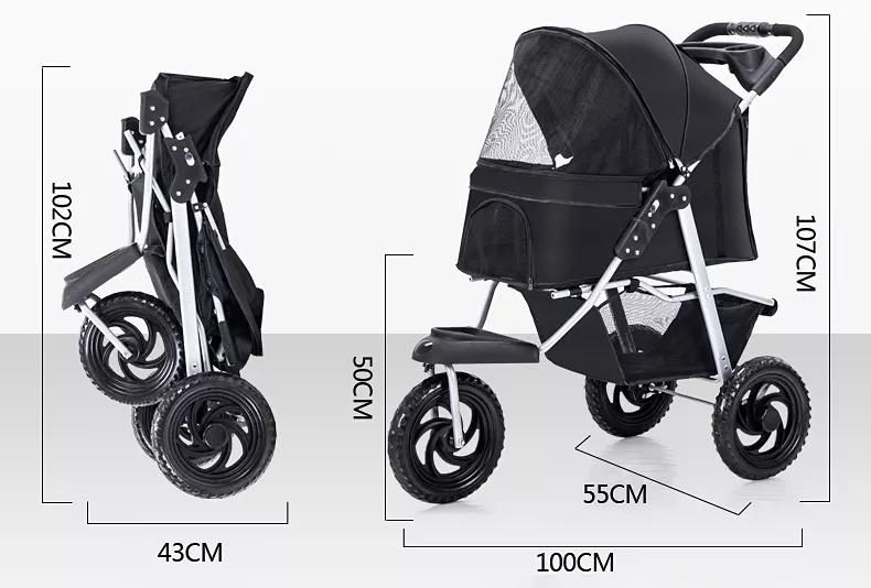 3 Wheels Dog Stroller Cat Cart Carrier Foldable Pet Stroller for Cats