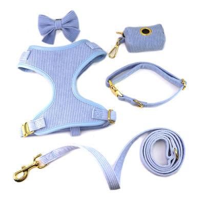 Velvet Corduroy Fabric Adjustable Dog Harness Collar Leash Set with Poop Bag Holder