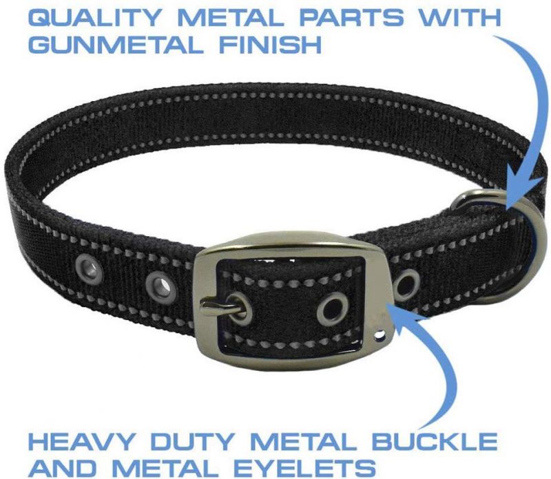Reflective Metal Buckle Dog Collar Double Layers Martingale Collar
