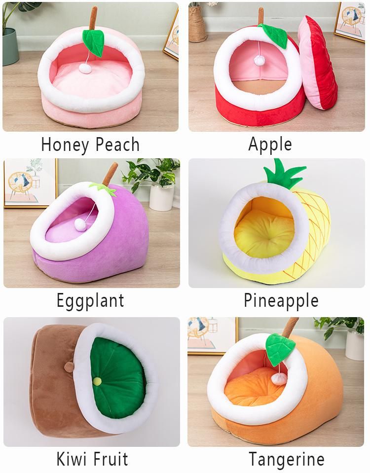 Pineapple Eggplant Peach Kiwi Fruit Apple Pet Bed Cat House Warmer Soft Comfortable Cute Pet Cave Bed Sleeping Bag for Cat