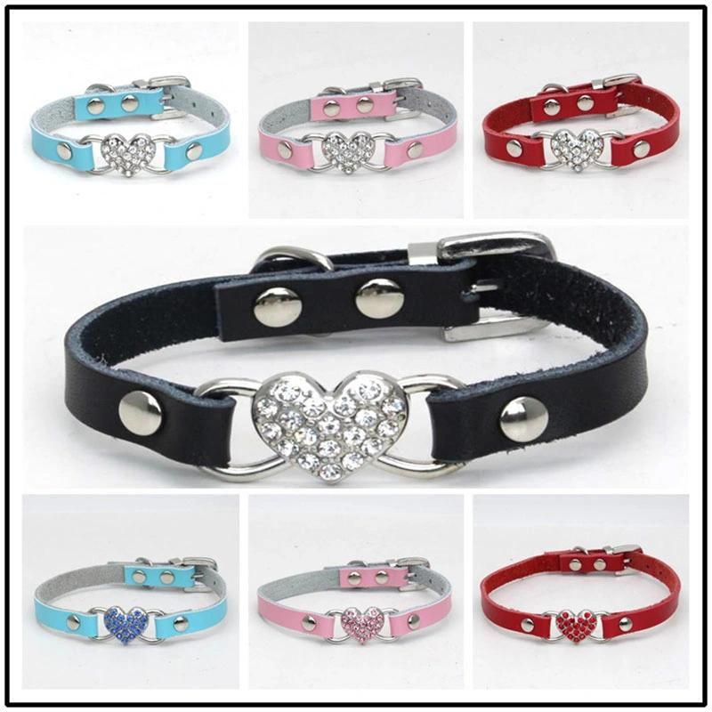 Cat Dog Collar Leather Heart Pet Collar Chihuahua Kitten Dogs Leashes Cat Supplies Dog Accessories