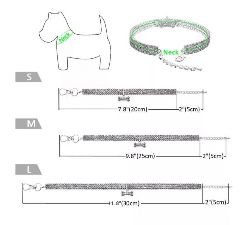 Wholesale 3 Rows Rhinestone Elastic Pet Crystal Necklace Dog Collar with Jewelry Tag