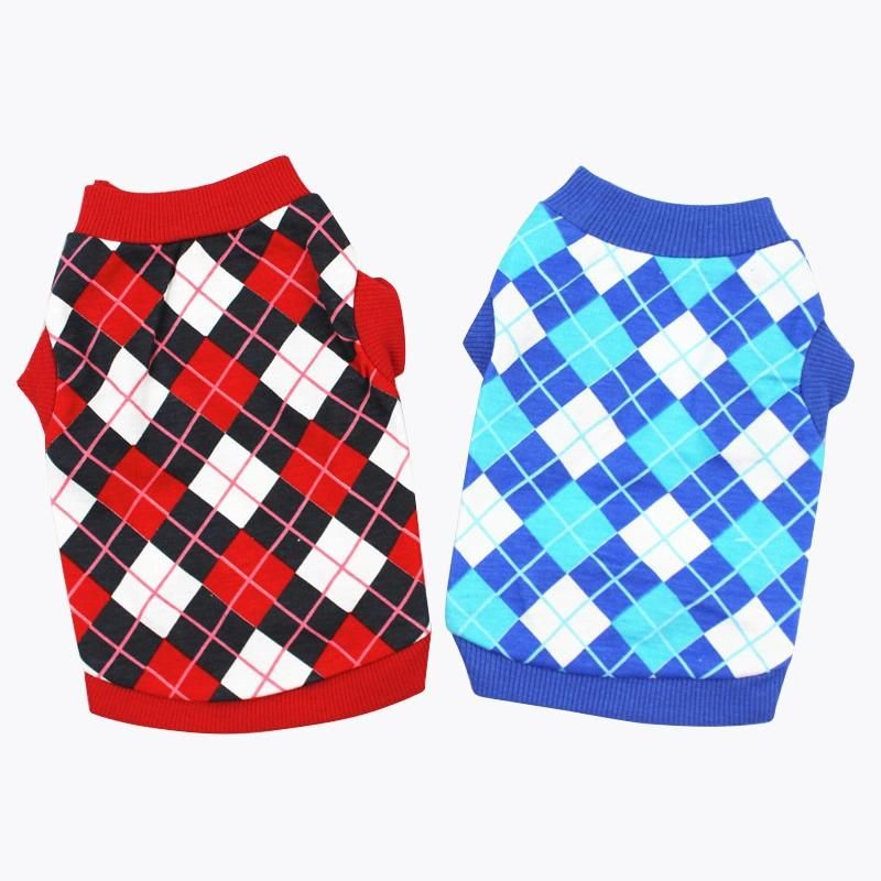 Spring Summer Hot Sale Dog Cat Lovers Outfit Cotton Vest Classic Rhombus Grid Printed Small Medium-Sized Dog Pet Clothing
