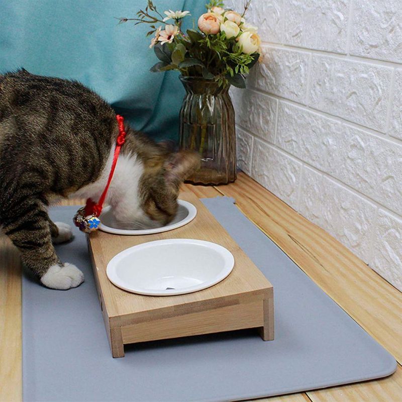 Pet Foot Mat Raised Edge for Dog Cat Feeding Mats Black