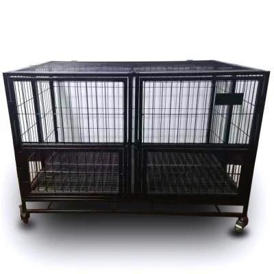 High Quality Dog Cages Metal Kennels Double Door Black Metal Wire Cage for Large Dog with Wheels