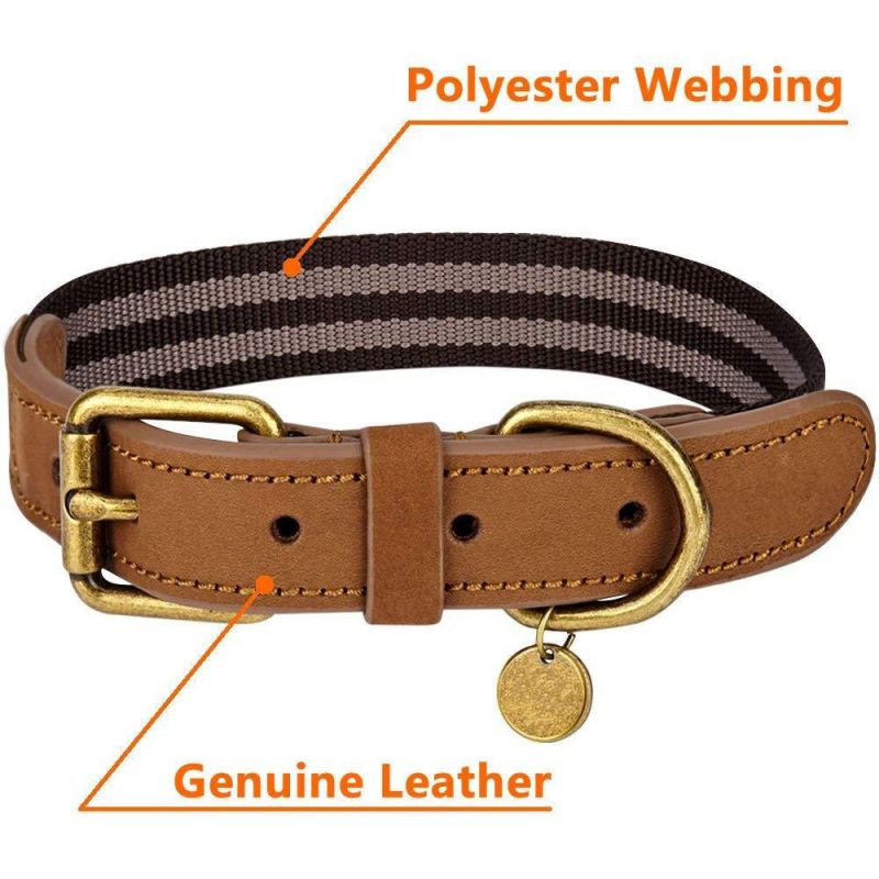 Fabric Soft Genuine Leather Webbing 3/4" Wide Dog Collar in Pink Grey, Small, Neck 12"-15", Adjustable Collars Dogs