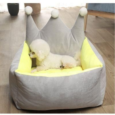 Manufacturer Wholesale Comfortable Washable Pet Beds &amp; Accessories Pink Grey Yellow Princess Sleeping Dog Bed with Crown Shape
