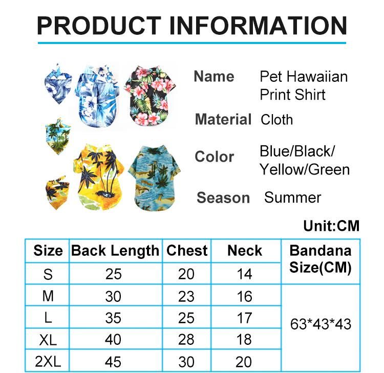 Hawaiian Style Cotton Pet Cats T-Shirt Dog Clothes Summer Printed Hawaiian Shirt for Small Medium Large Dogs