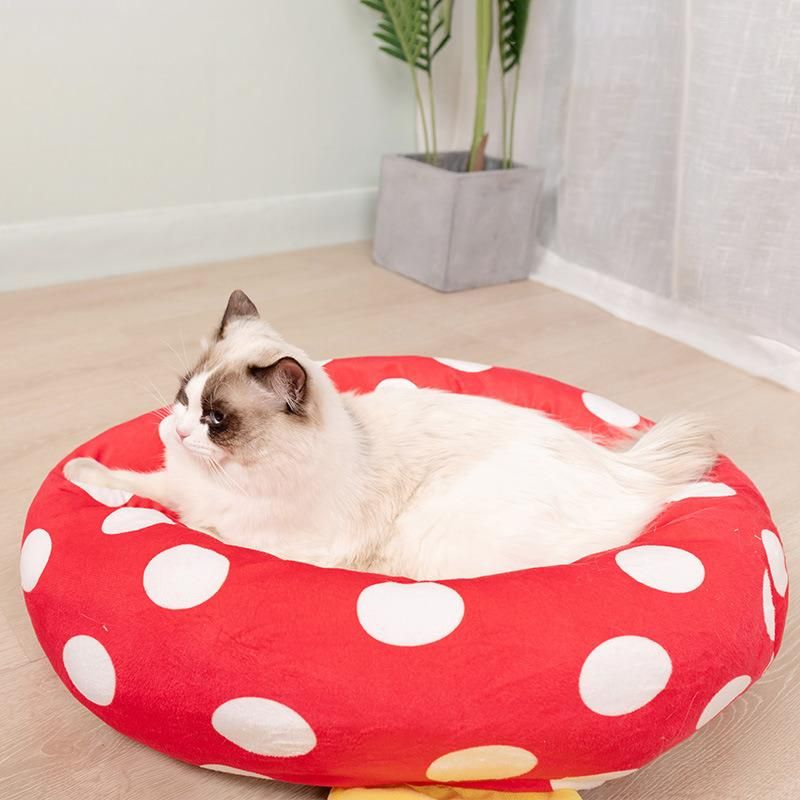 Red Polka Dots Hot Style Plush Round Dog Bed Creative Dog Kennel Cat Kennel Cross-Border Pet Sleeping Bed