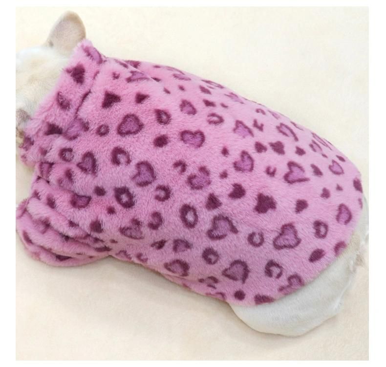 Autumn and Winter Powder Leopard Coat Imitation Rabbit Plush Quilt Thickened Warm Bulldog Pug Fat Dog Padded Coat