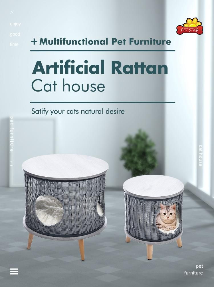 Natural Rattan Cat House Elevated Cat House Bed