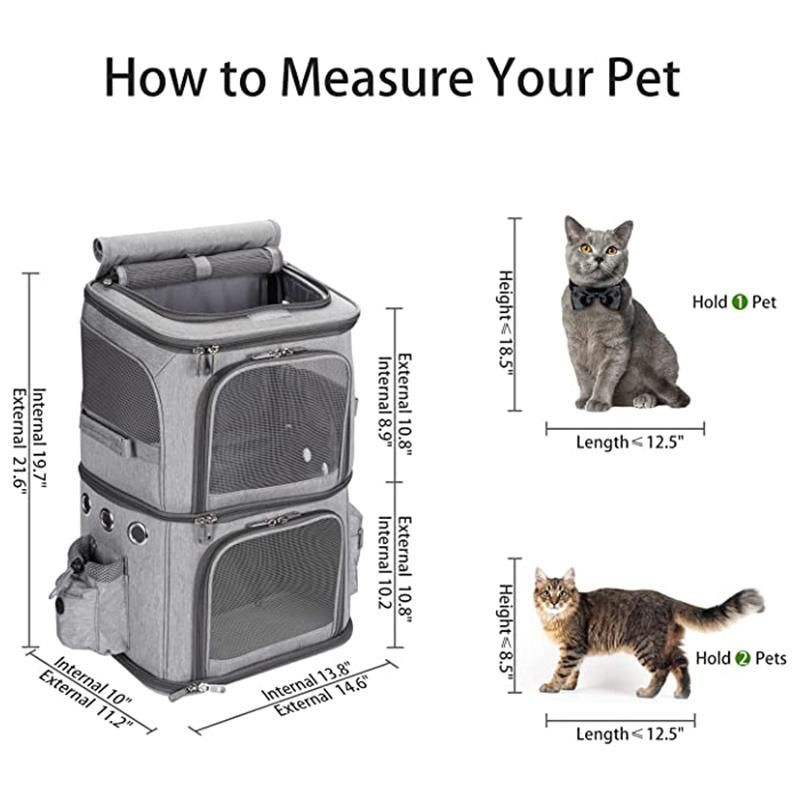 Double-Compartment Ventilated Cat Pet Carrier Backpack for Cats Dogs