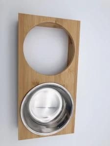 Wooden Stainless Steel Pet Bowl Dinner Table for Pet Removable Tableware Double Bowl for Cat or Dog