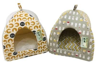 Printed Cotton Cozy Pyramid Hut Pet Bed