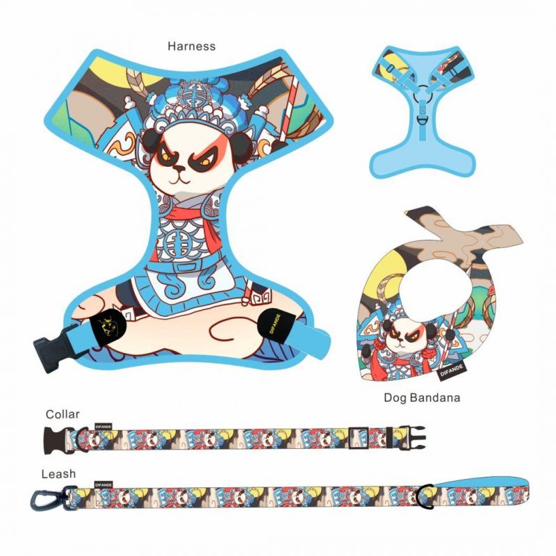 Fashionable China Design 6 in 1 Reversible Dog Harness Neoprene Custom Adjustable Collar Bow Leash Harness and Bandana Sets