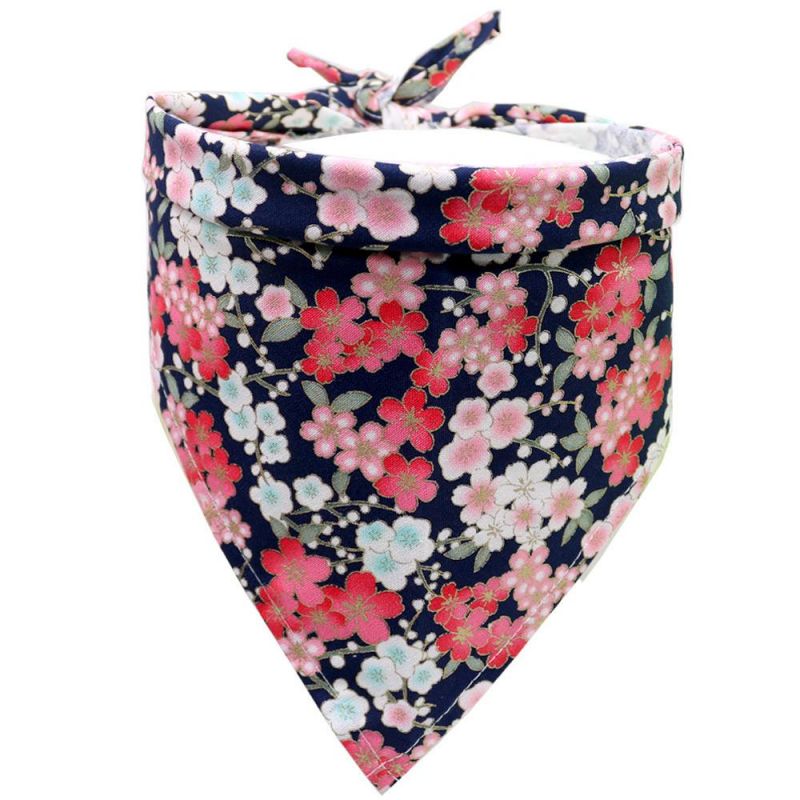 Floral Pattern Christmas Japanese Kerchief Triangle Bibs Reversible Handkerchiefs Scarfs Dog Bandanas