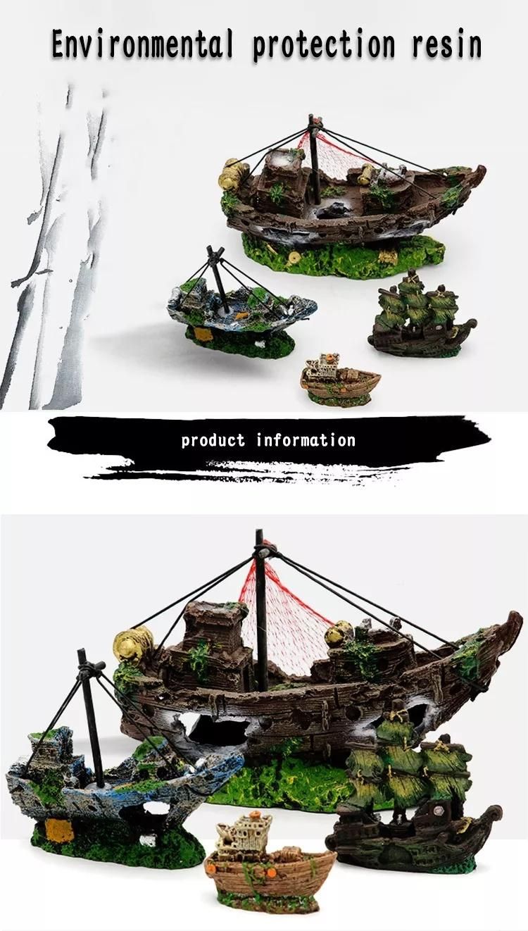 Aquarium Decoration Simulation Shipwreck Landscaping Plastic Fish Tank Ornaments