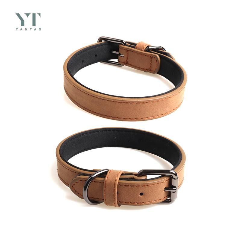 Wholesale Personalized Adjustable Luxury Pure Multiple Color Padded Genuine Real Leather Pet Dog Collar