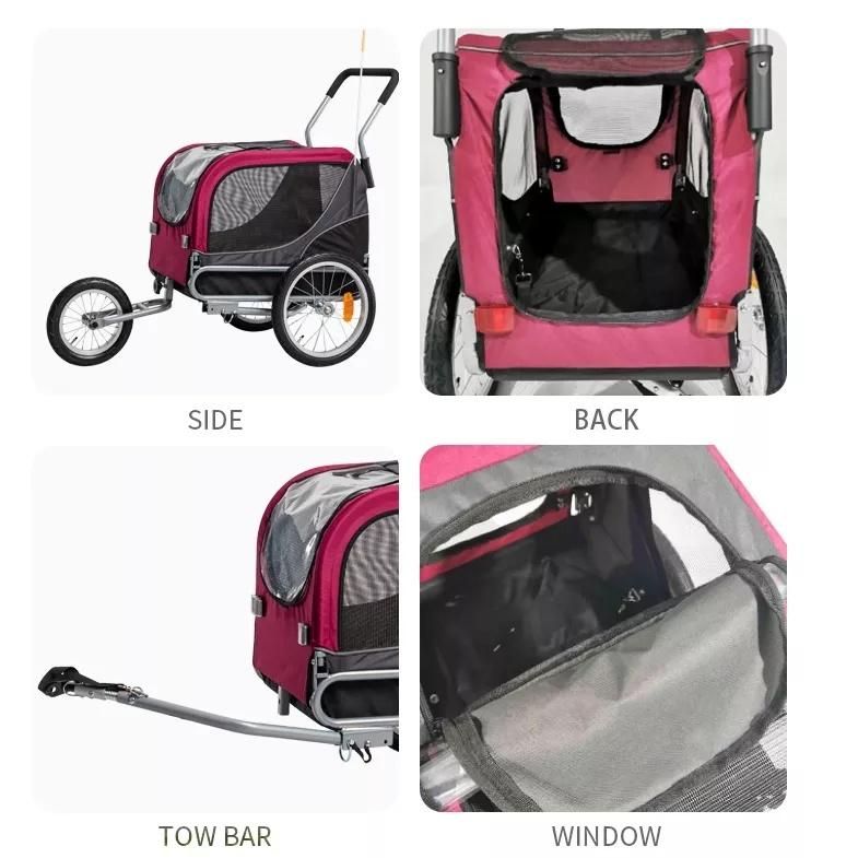 Pet Bike Stroller and Trailer for Dogs Foldable 2 in 1 Red Pet Bicycle Trailer and Jogger