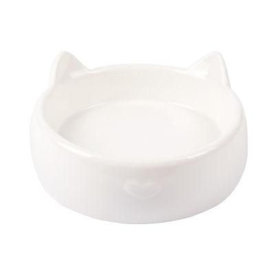 Pet Bowl Outdoor Creative Cute Cat Ear Shape Cats and Dogs Drinking Bowl Ceramic Black and White Color Round Pet Food Bowl Customization