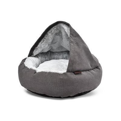 Round Soft Plush Burrowing Cave Hooded Cat Bed