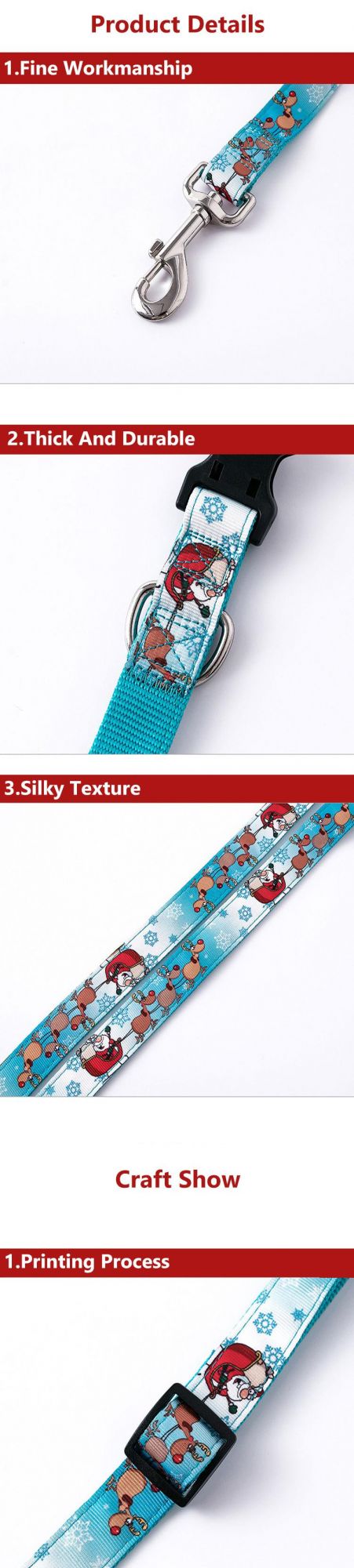Soft Adjustable Heat Transfer Santa Claus Christmas Style Custom Dog Collars and Leashes//
