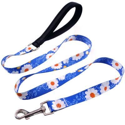 Durable Soft Black Handle Floral Print Dog Leash