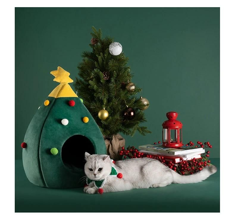 New Pet Cat Dog House Kennel Puppy Sleeping Bed Christmas Tree Shape Winter Warm Bed