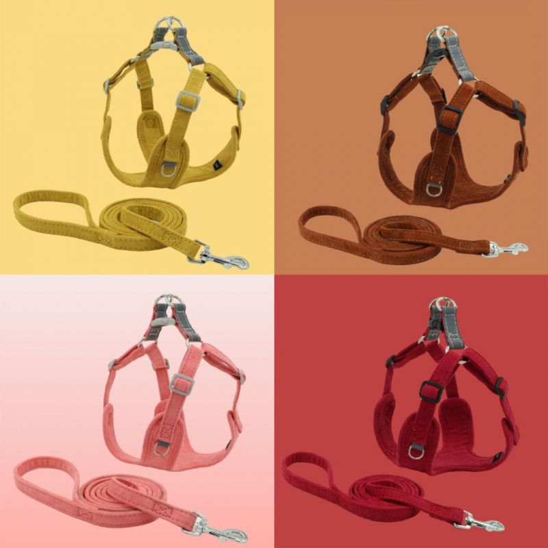 Suede Dog Harness and Leash Set Lightweight Adjustable Reflective Chest Harness