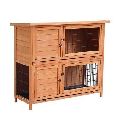 Hot Sale Waterproof Wooden Rabbit Coop Breathable Two Storeys Home Premium Wooden Pet House