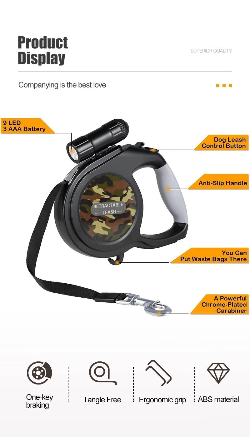 Heavy Duty Retractable Dog Leash with LED Flash