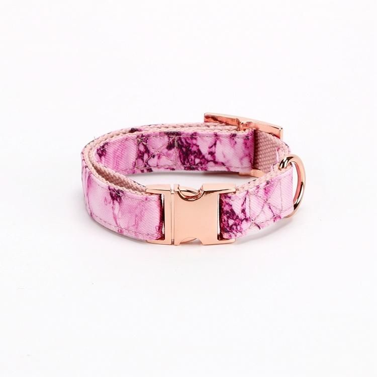 Luxury Design Printed Polyester Dog Collar with Custom Zinc Alloy Quick Release Buckle with Match Long Dog Rope Leash