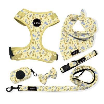 Free Mock up Custom Designs &amp; Logo Adjustable Dog Harness Set with Matching Collar Lead Poop Bag
