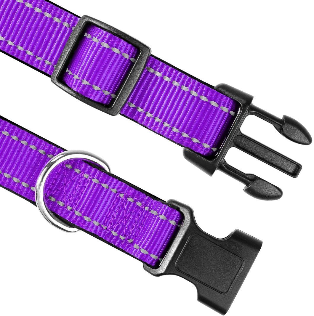 Customized Heavy Duty Adjustable Premium Reflective Plastic Buckle Reflective Nylon Dog Collar with Neoprene Padded