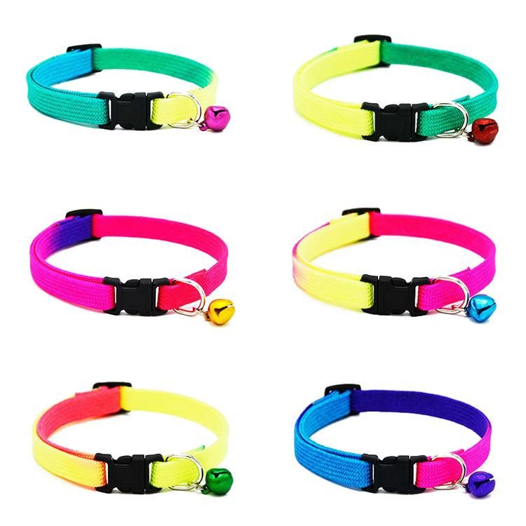Wholesale Designer Dual Color Dog Collars Cute Adjustable Colorful Pet Dog Cat Collars with Breakaway Bells Double Color Pet Collar for Kitty Puppy