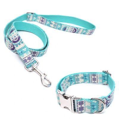 2022 Made in China Luxury Printed Polyester Dog Collar with Custom Quick Release Buckle Long Dog Rope Leash