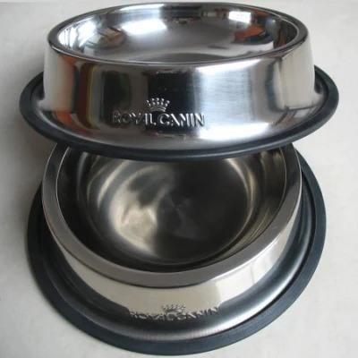 Pretty Multi-Size Stainless Steel Label Engraved Dog Bowl Pet Feeder Pet Dish with No Spill Non Skid Silicone Bottom