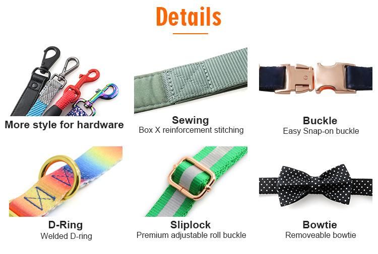 Wholesale Customized All Size Dog Luxury Pattern Dog Bow Tie Durable Fabric Webbing Leash Dog Collar