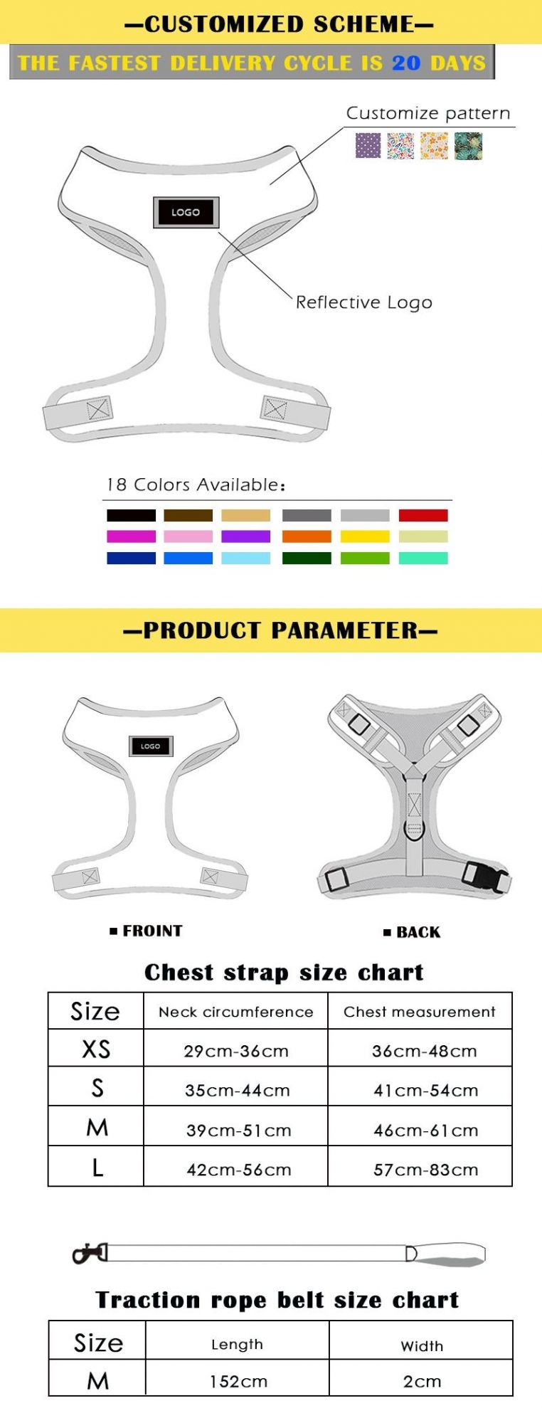 High Quality Soft No Pull Pet Adjustable Reversible Designer Dog Harness Leash Collar Poo Bag