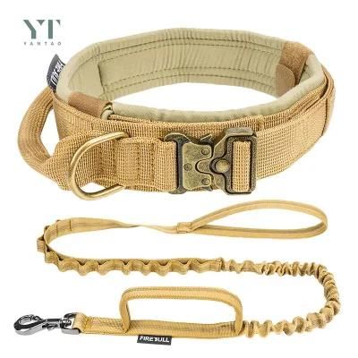 Tan Handle Heavy Duty Reflective Leash Collars Dogs Nylon Tactical Quick Release Buckle Dog Collar Dog Lead