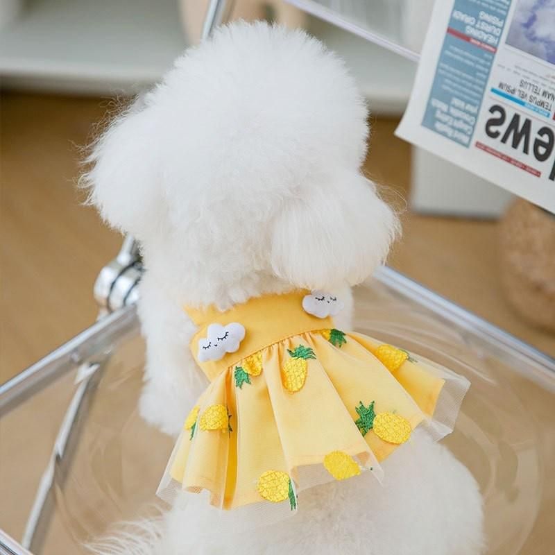 Dog Summer Strap Skirt Cloud Strawberry Embroidered Piece Mesh Skirt Dress Pet Clothes